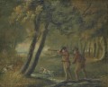 スポーツ選手がフィリップ・ライナグルの狩猟を撃つ森の風景